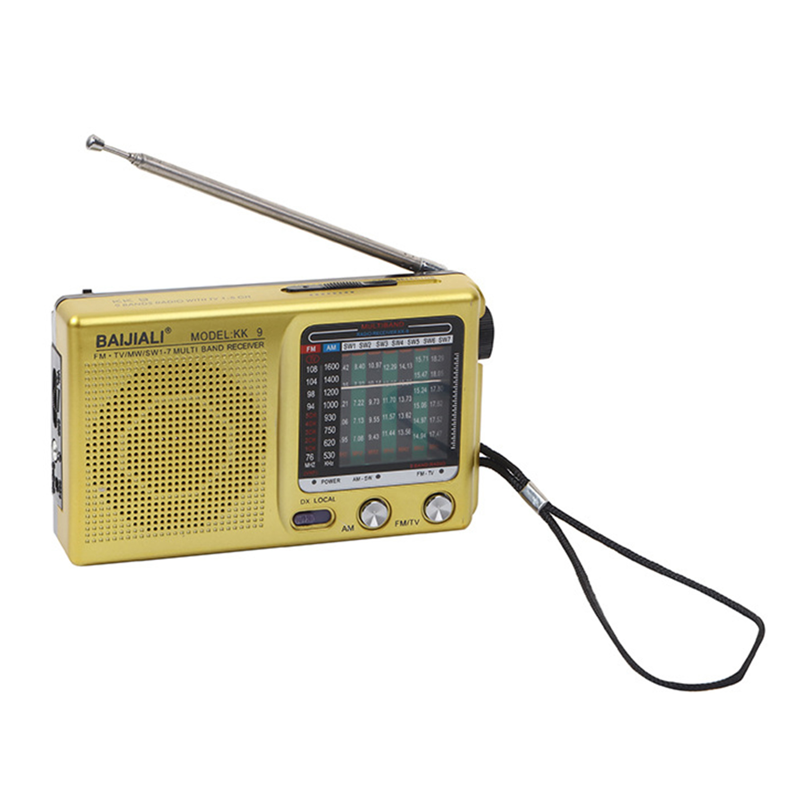 thumbnail image 3 of Radio Retro Banda Completa SW AM FM Emergencia Mini Clima Altavoz Incorporado Dorado, 3 of 4