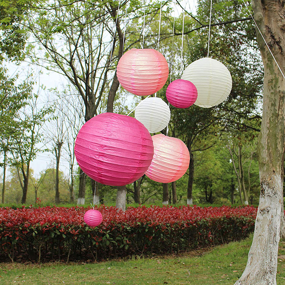 thumbnail image 3 of Linterna de papel china redonda de 6 pulgadas, lámpara de bola de papel DIY, decoración de fiesta (rosa), 3 of 9