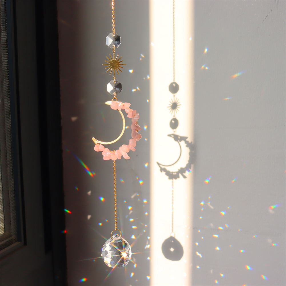 thumbnail image 3 of Candelabro de cristal con atrapasueños y flores de luna, decoración del hogar (rosa), 3 of 7