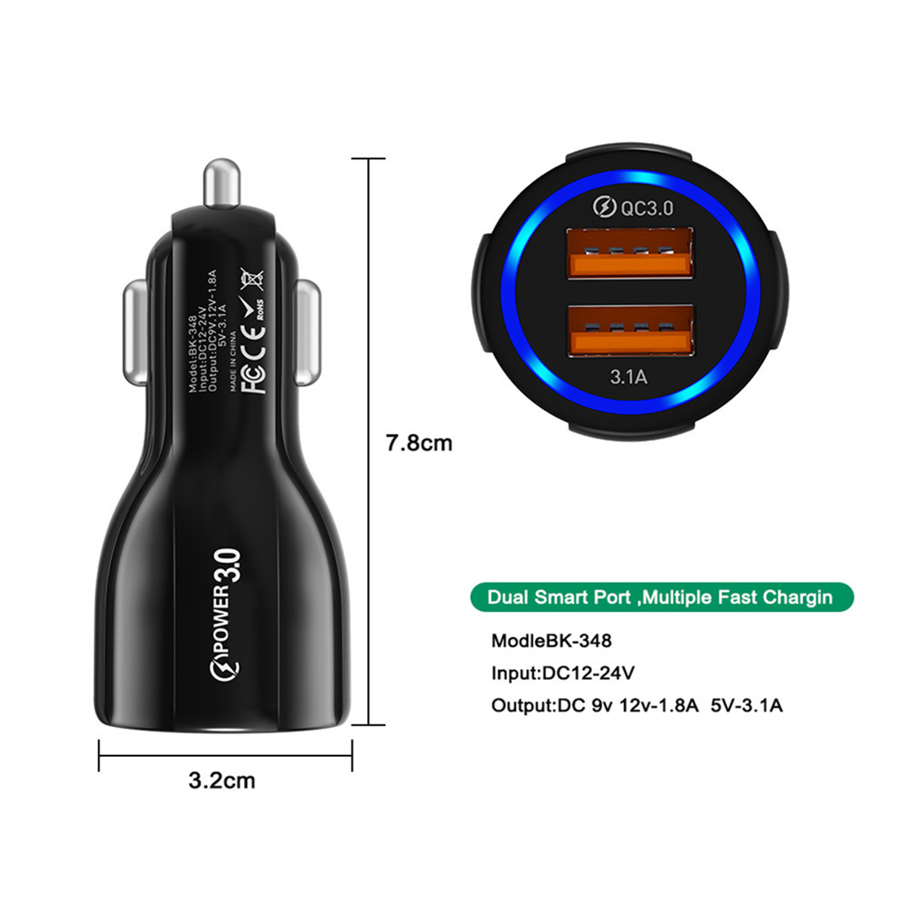thumbnail image 2 of Cargador de coche para teléfono QC3.0 Adaptador de carga rápida USB dual para móvil negro Ehuebsd, 2 of 8