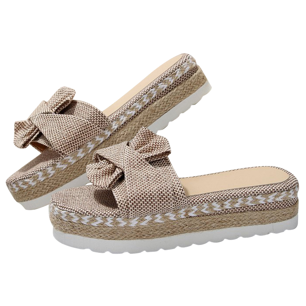 thumbnail image 4 of Sandalias informales sin cordones para mujer, pantuflas con plataforma y cuñas con lazo para viajes junto al mar, 4 of 7