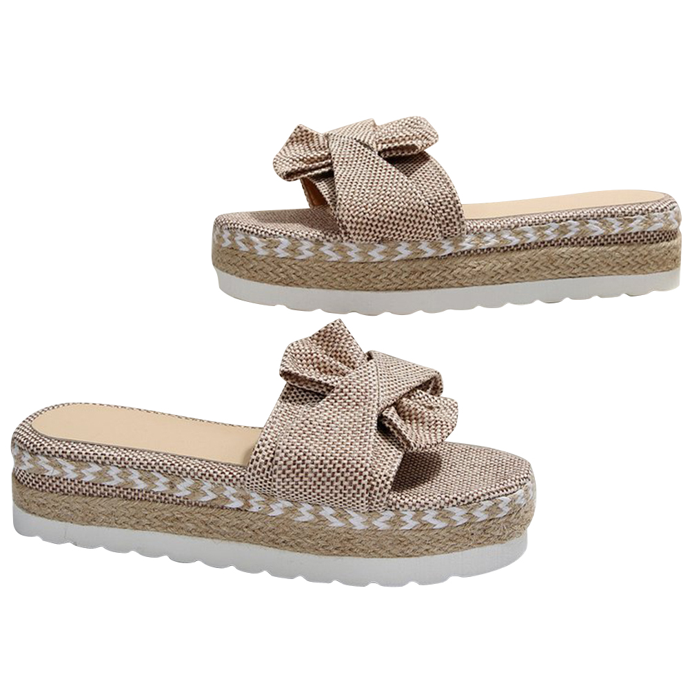 thumbnail image 1 of Sandalias informales sin cordones para mujer, pantuflas con plataforma y cuñas con lazo para viajes junto al mar, 1 of 7