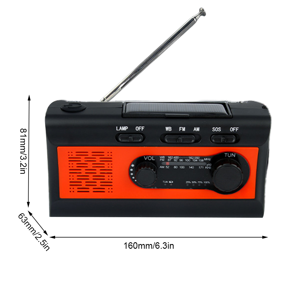 thumbnail image 2 of Radio de manivela de emergencia solar con linterna LED Banco de energía SOS (rojo 4000 mAh), 2 of 9