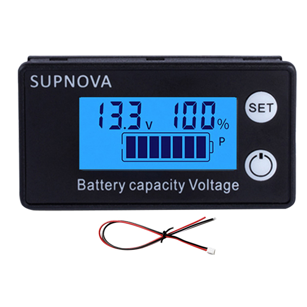 thumbnail image 4 of Indicador de capacidad de la batería DC 8-100V LCD Medidor de voltaje digital (temperatura de alarma azul), 4 of 5