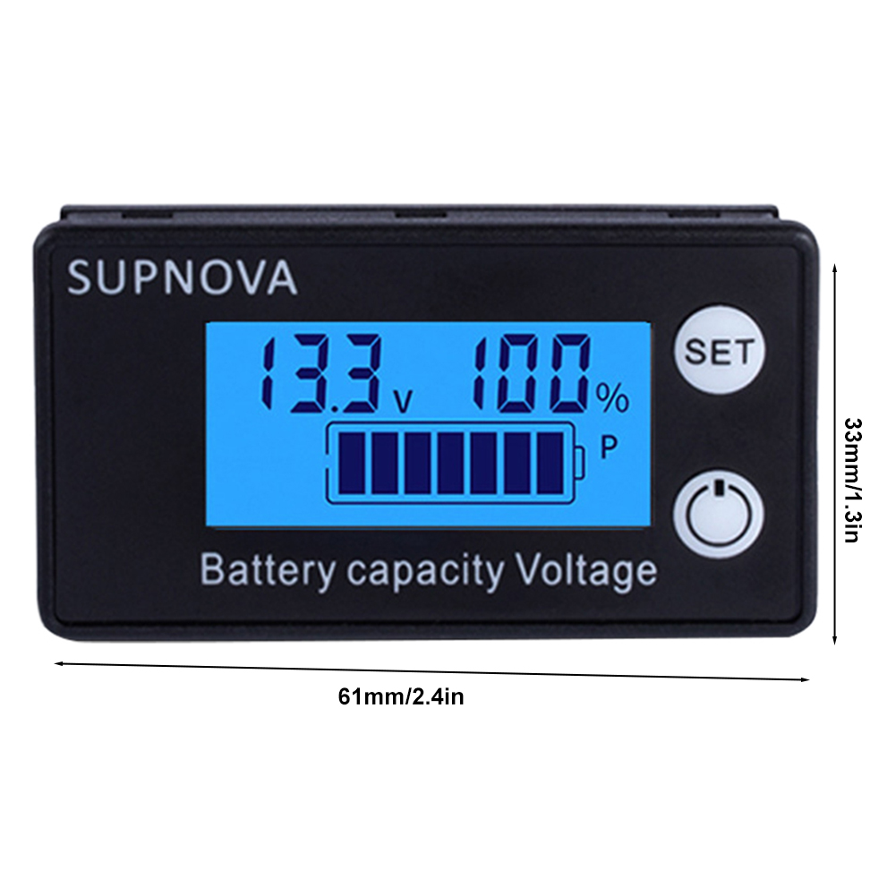 thumbnail image 2 of Indicador de capacidad de la batería DC 8-100V LCD Medidor de voltaje digital (temperatura de alarma azul), 2 of 5
