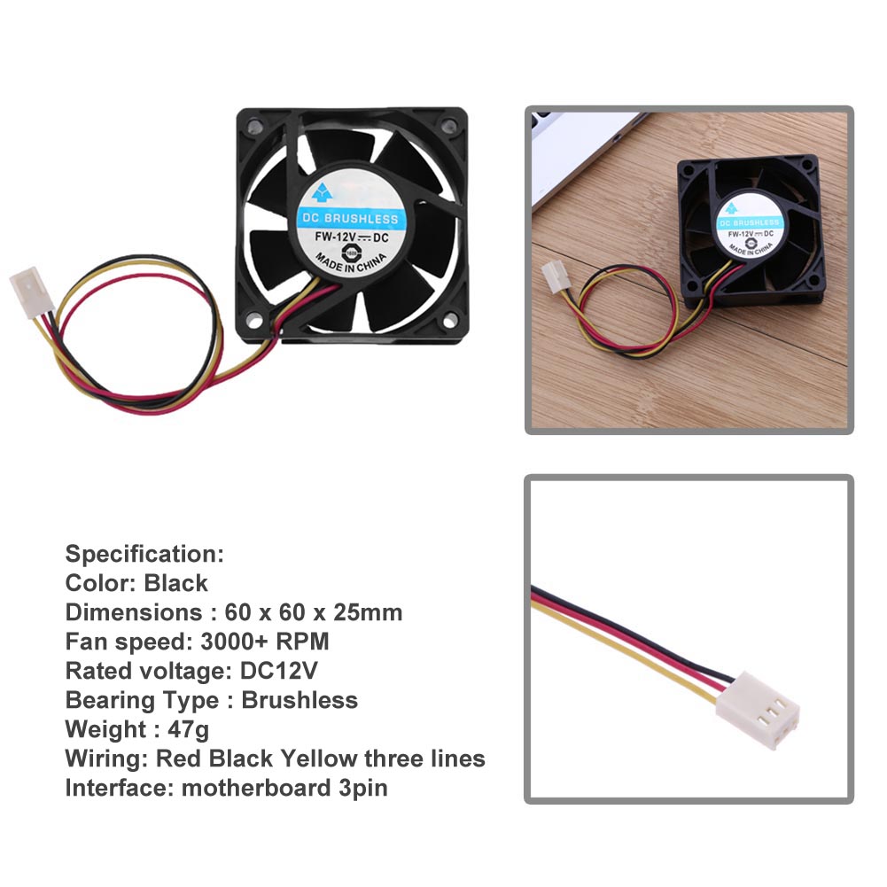 thumbnail image 4 of Ventilador de refrigeración Ehuebsd DC 12V 60x60x25mm Computadora CPU 3 pines, 4 of 9