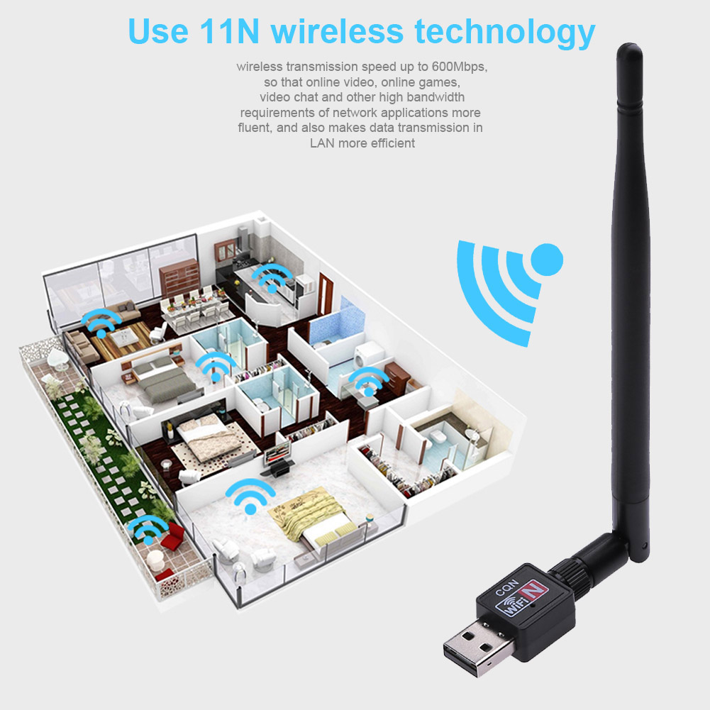thumbnail image 4 of Adaptador Inalámbrico 600M USB 2.0 Wifi Router Tarjeta LAN de Red con Antena 5dBI, 4 of 9