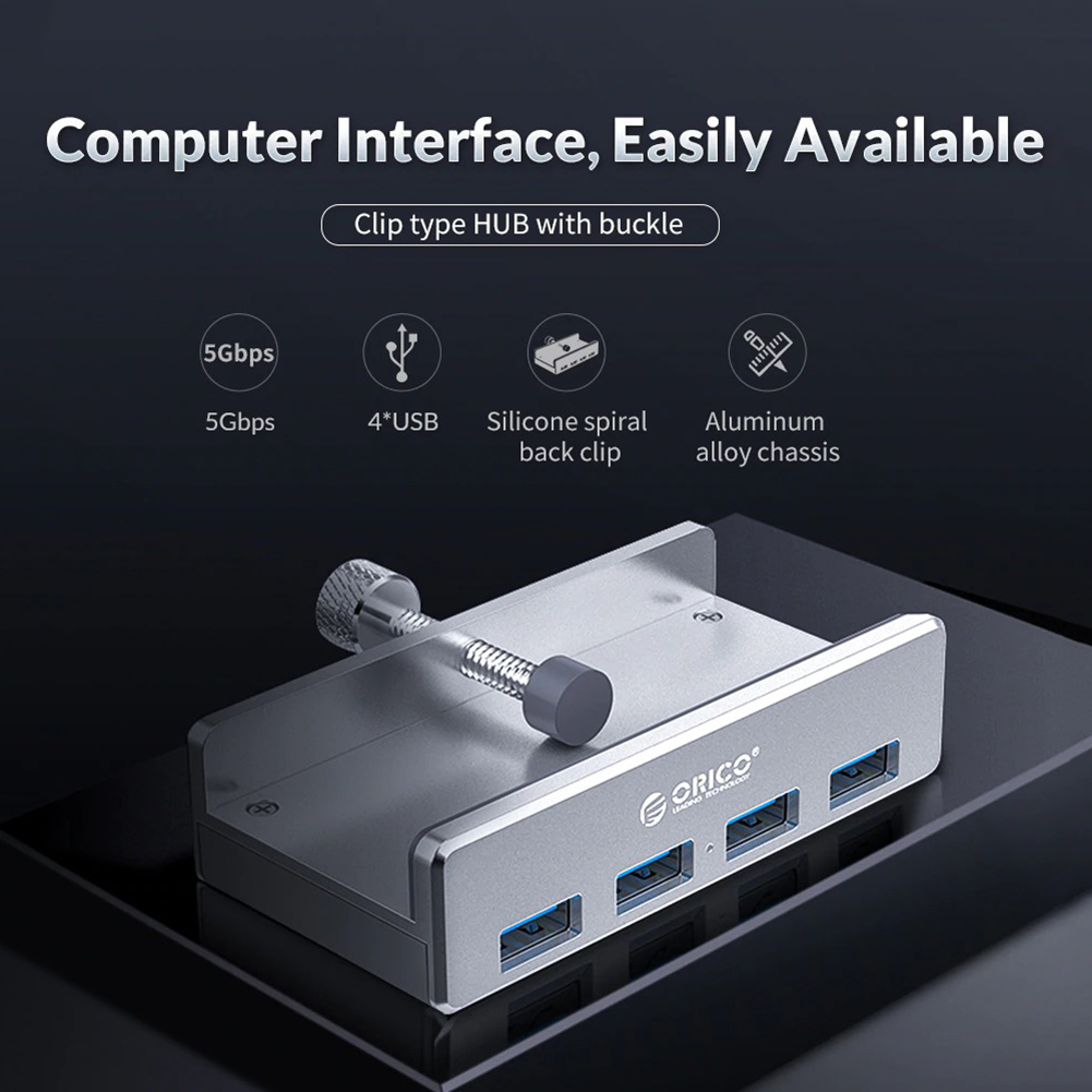 HUB MH4PU-P Clip trasero de metal USB3.0 Cuatro puertos para puerto de alimentación de Android