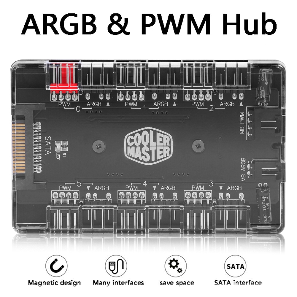 thumbnail image 4 of 1 PWM ARGB Fan HUB a 6 Splitter Adaptador RGB direccionable de 4 pines y 3 pines, 4 of 9
