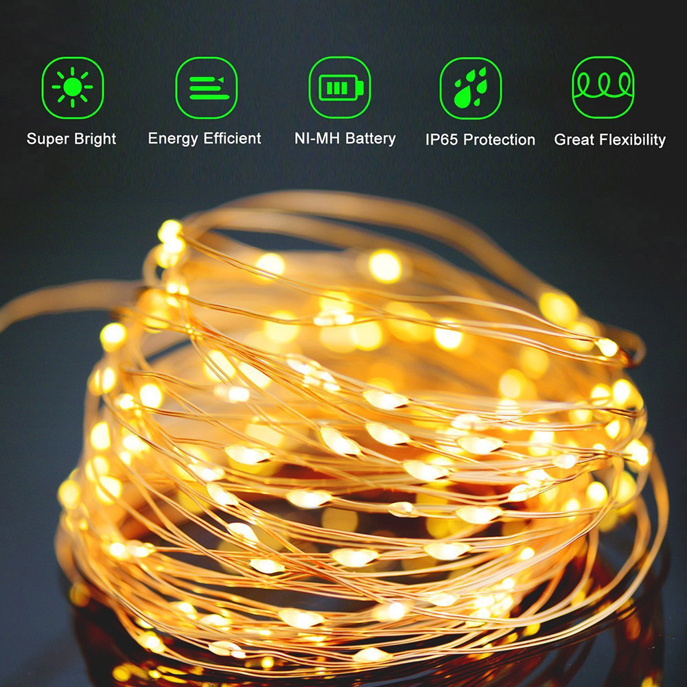 thumbnail image 3 of Cadena de luces solares Iluminación de ambiente LED Lámpara de hadas a prueba de agua Lámpara de alambre de cobre para patio de fiesta de Navidad, 3 of 9