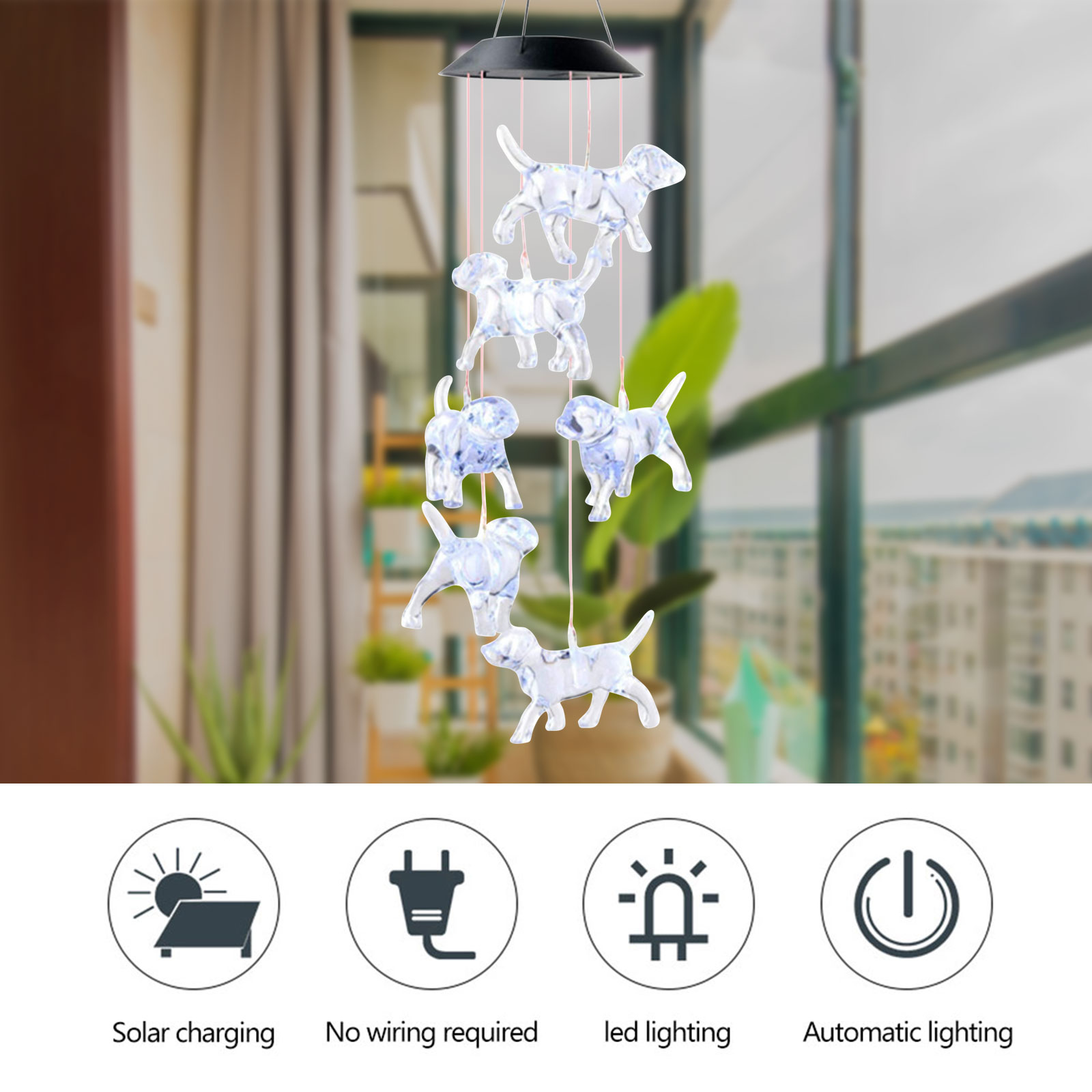 thumbnail image 3 of Campanas de viento solares LED, campanas de viento colgantes para vallas, ventanas, puertas, patio, jardín, 3 of 7