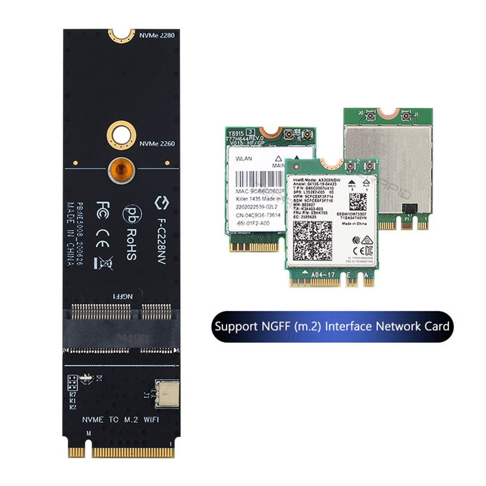 thumbnail image 1 of Tarjeta M.2 Key a A + E Key Slot PCIe WiFi Adaptador para AX200 9260AC, 1 of 7