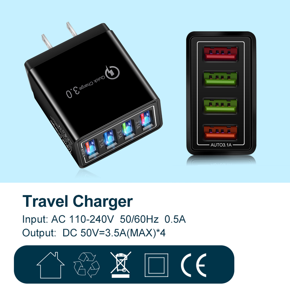 Cargadores de carga de pared de teléfono móvil para oficina de viajes en casa 5V 3.1A portátil 4