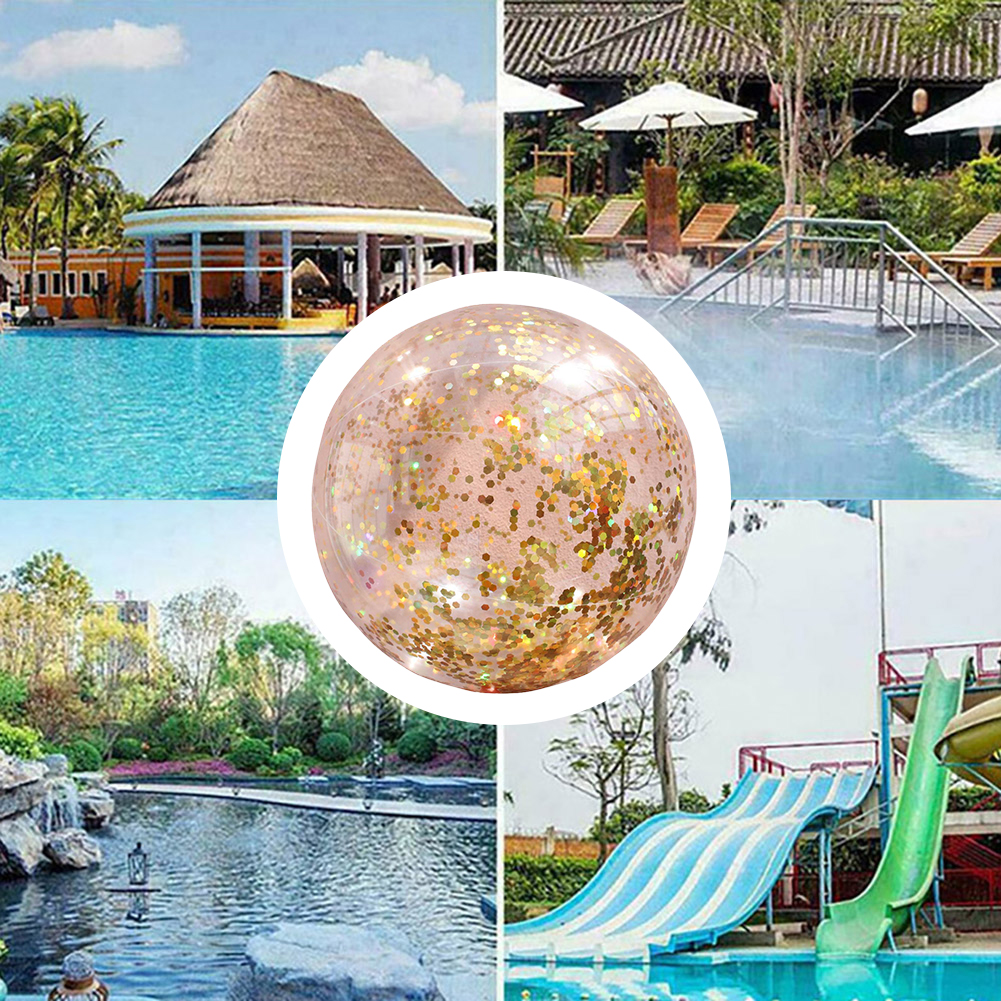 thumbnail image 3 of Pelota de playa inflable Ehuebsd de 40 cm juguetes de piscina confeti dorado brillante, 3 of 7