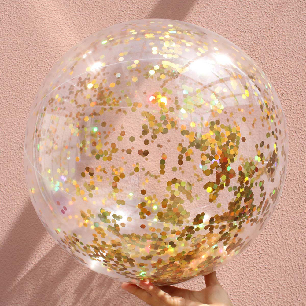 thumbnail image 5 of Pelota de playa inflable Ehuebsd de 40 cm juguetes de piscina confeti dorado brillante, 5 of 7