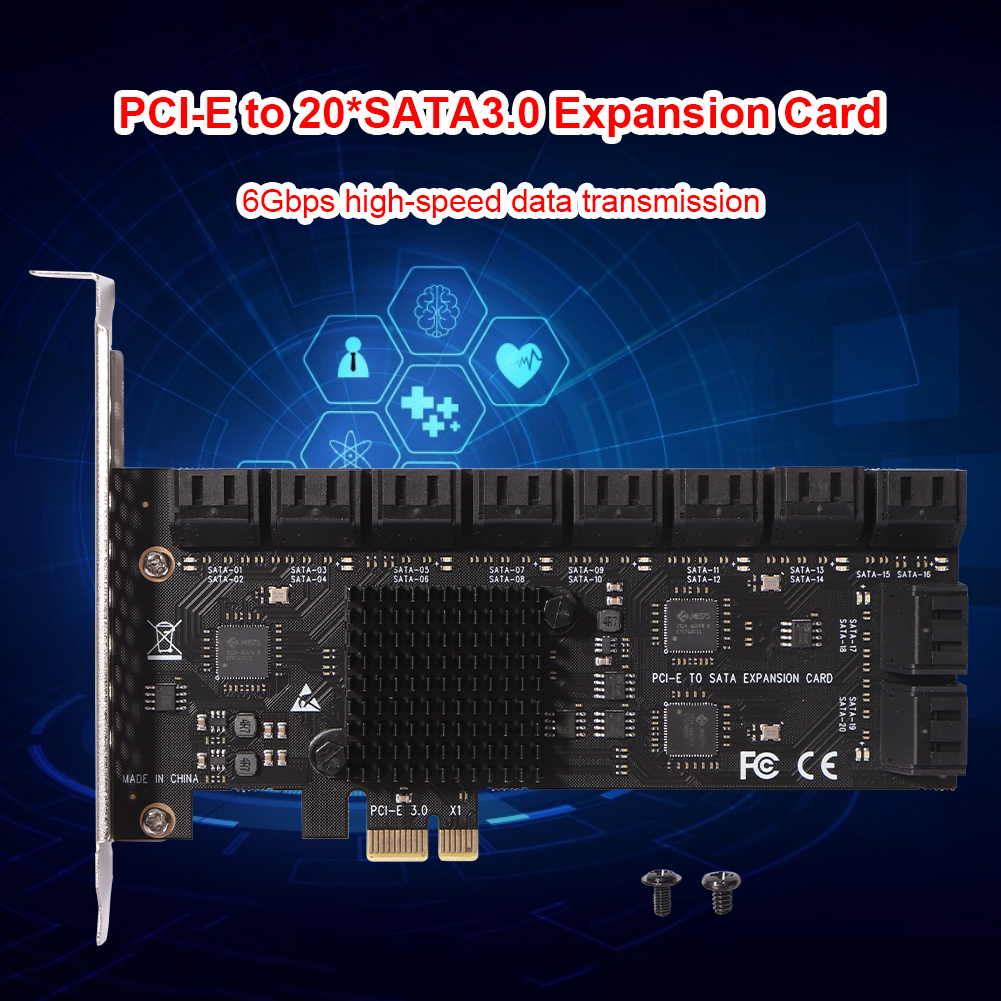 thumbnail image 1 of Adaptador PCIE Tarjeta de expansión de 20 puertos SATA 3.0 Riser 6Gbps para escritorio, 1 of 8
