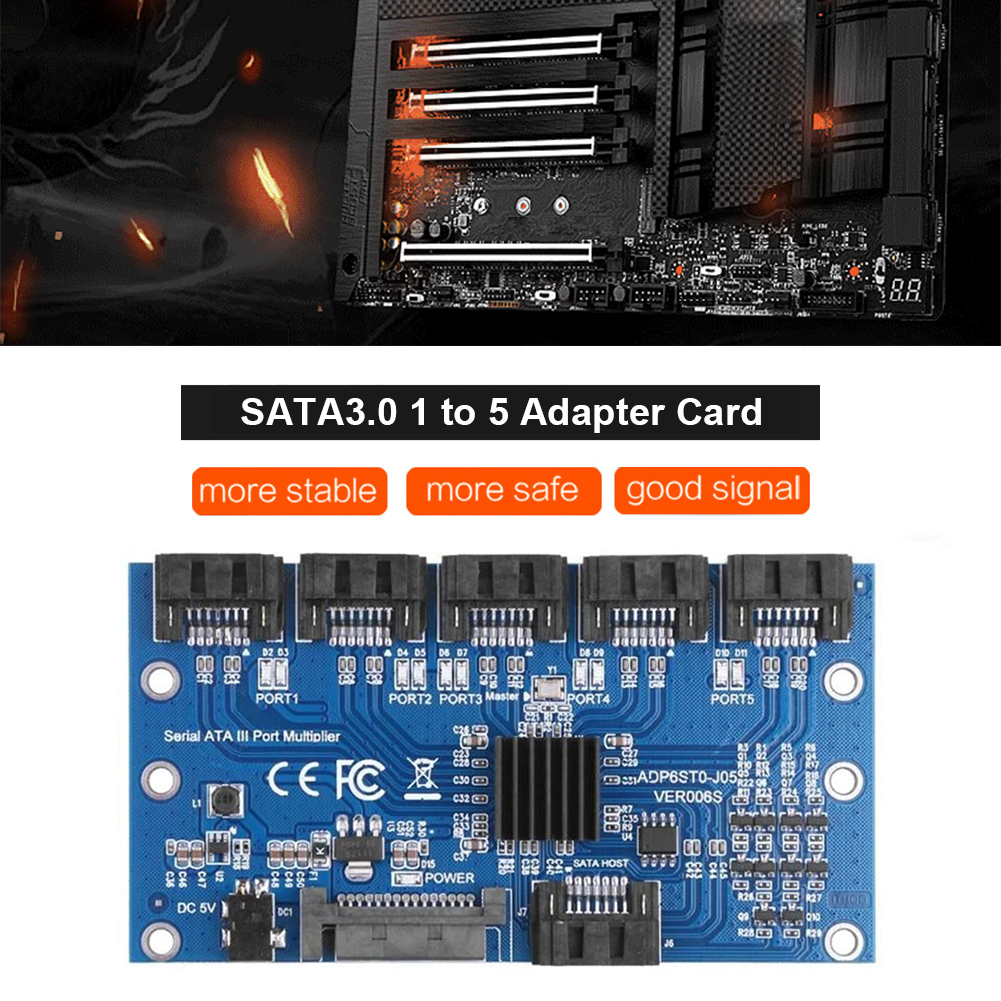 thumbnail image 4 of Tarjeta de expansión SATA 1 a 5 puertos SATA3.0 Placa base 6Gbps Riser Hub Adapter, 4 of 8