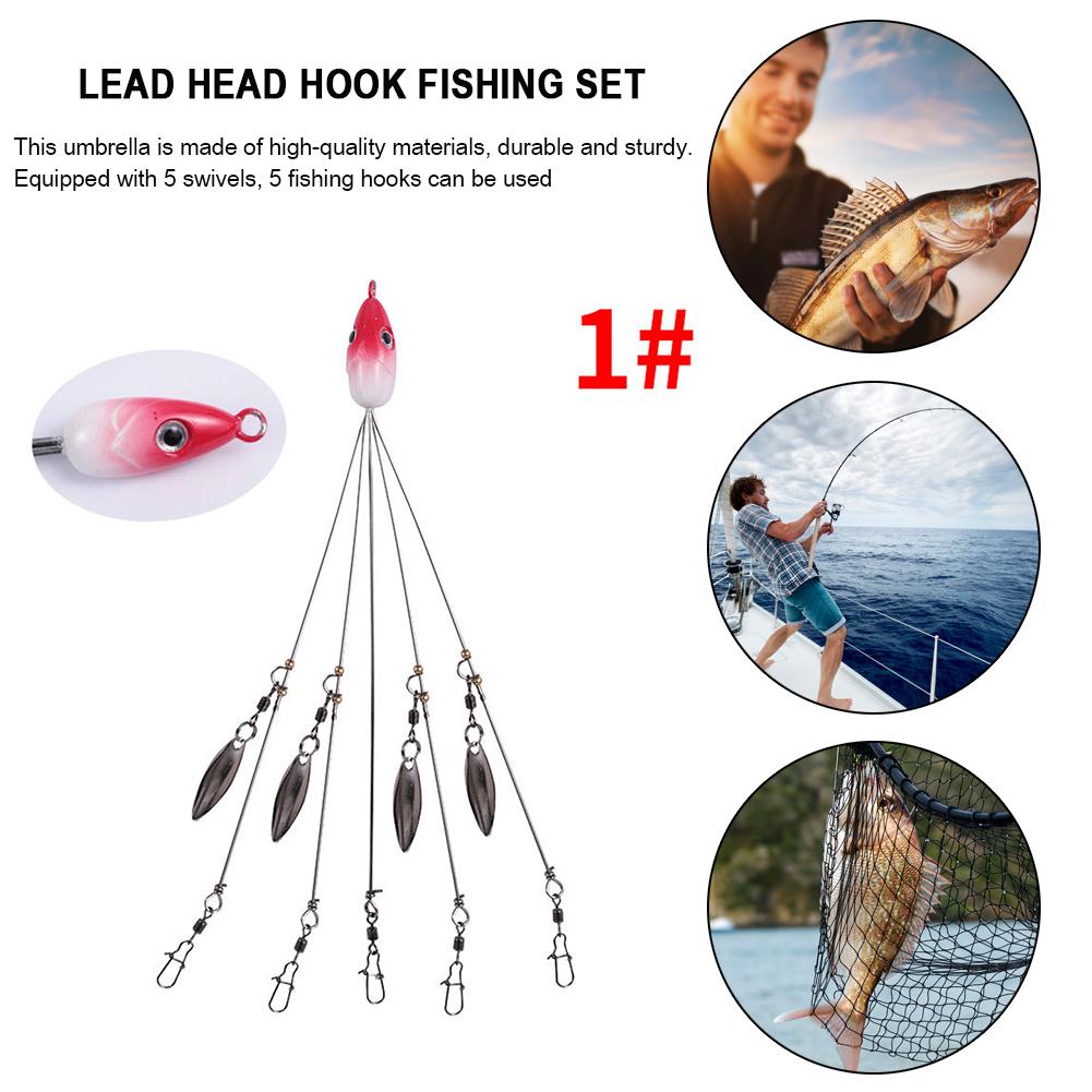 thumbnail image 3 of Señuelo de pesca con paraguas de 5 brazos, 5 uds., juego de cabezales de aparejo Alabama con giratorio a presión (1), 3 of 8
