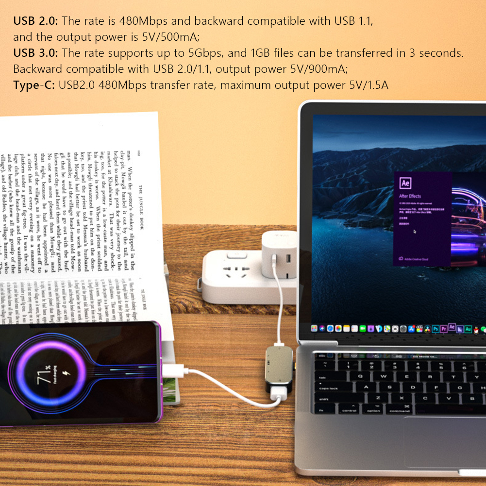 thumbnail image 4 of Concentrador tipo C de 1 a 3,55 mm PD USB3. Extensor USB 2.0 compatible con HDMI (YX04-X5), 4 of 6