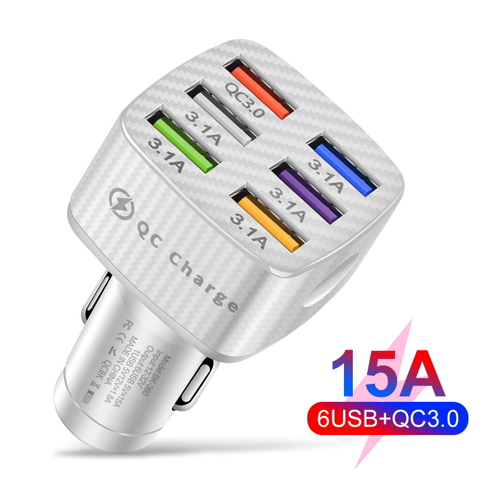 thumbnail image 5 of Equipo de carga de teléfono 15A Cargador de coche Adaptador de teléfono 6 puertos Accesorios para automóviles, 5 of 8