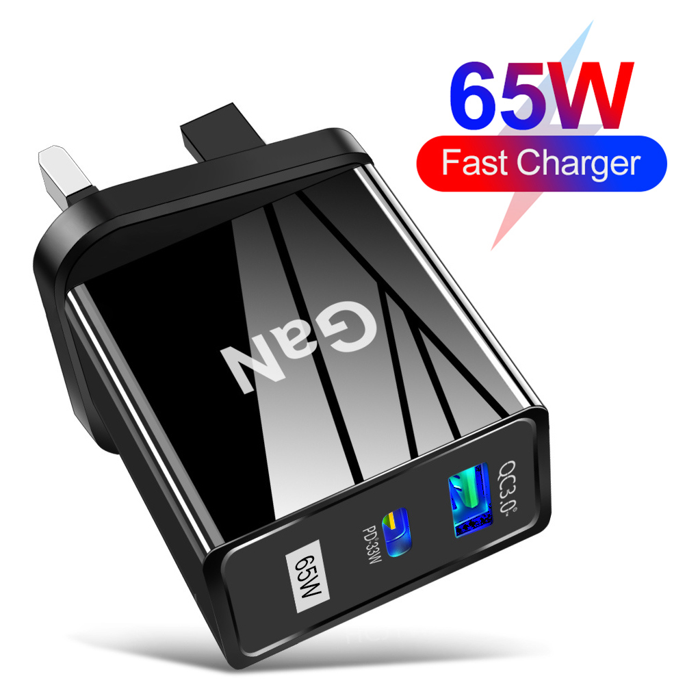 thumbnail image 4 of Cargador 65W GaN 2 Puertos QC3.0 Rápido para iPhone 13 Pro Reino Unido Negro Ehuebsd, 4 of 7