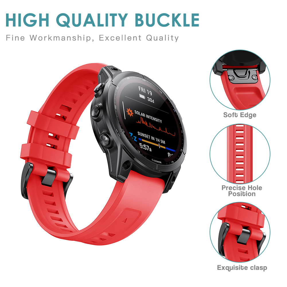 thumbnail image 5 of Correa de silicona de 22 mm para reloj Fenix ​​7/6/6 Pro/5/5 Plus, color rojo, 5 of 6