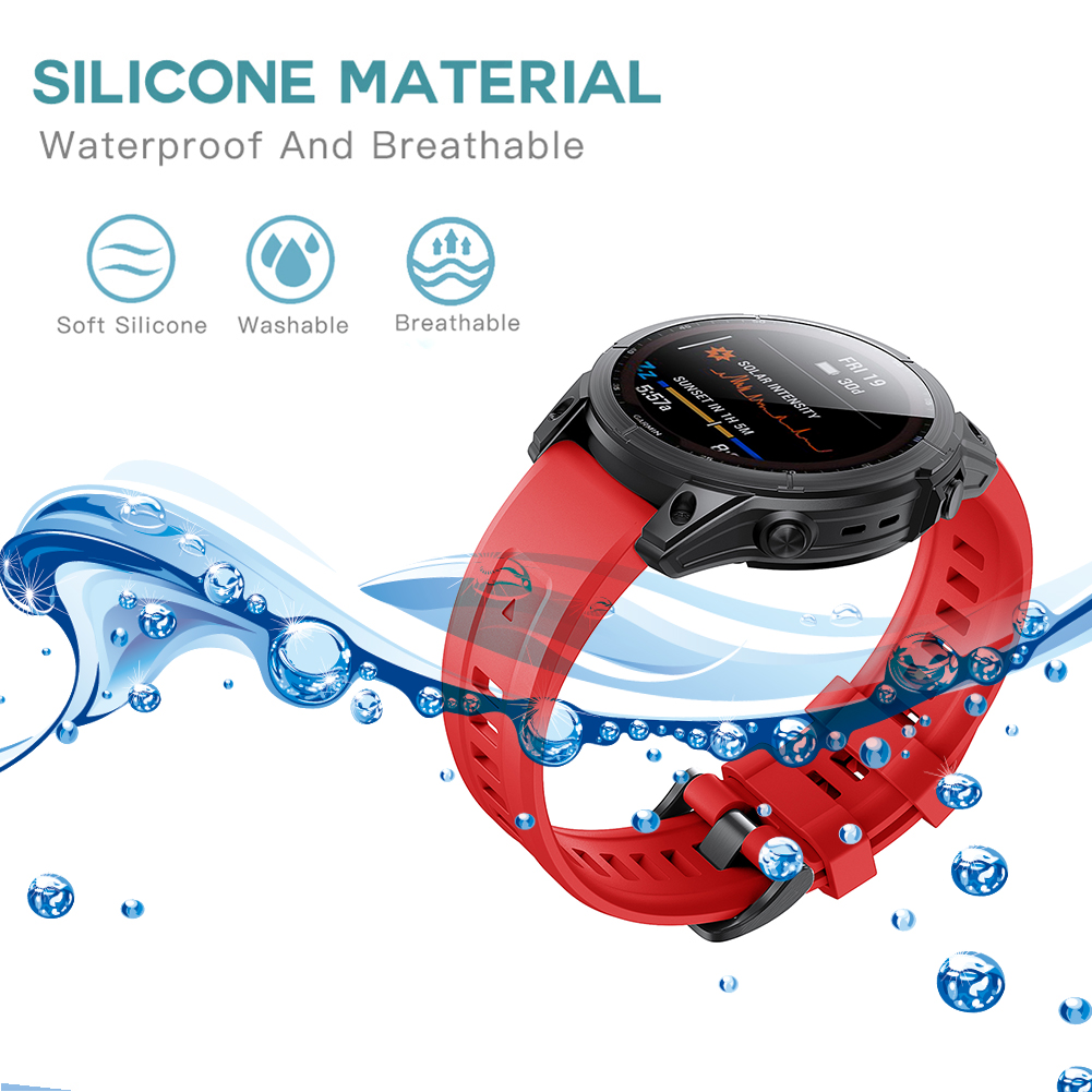thumbnail image 1 of Correa de silicona de 22 mm para reloj Fenix ​​7/6/6 Pro/5/5 Plus, color rojo, 1 of 6
