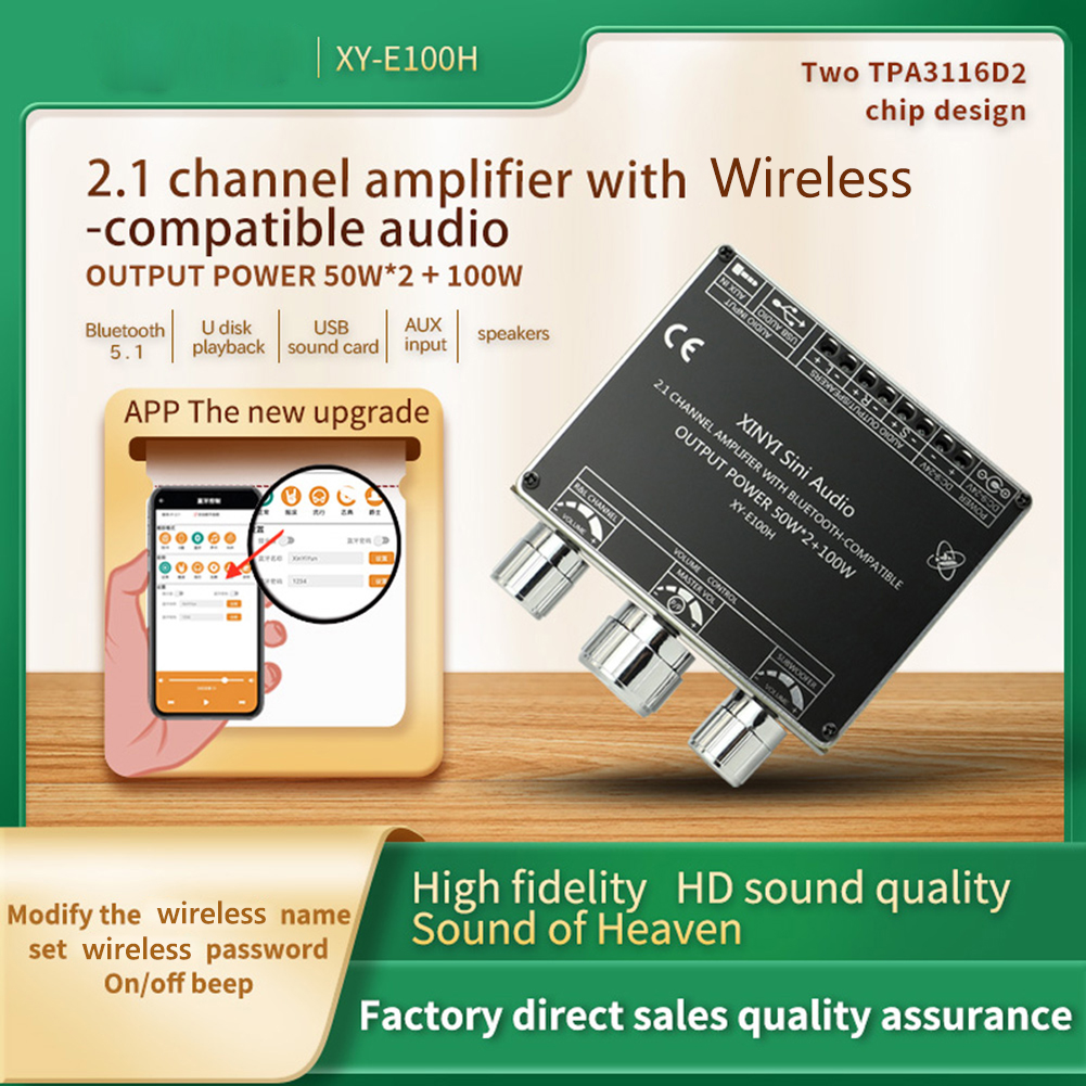 thumbnail image 4 of Placa amplificadora estéreo 2,1 canales Compatible con Bluetooth 5,1 TPA3116D2 50W*2+100W, 4 of 9