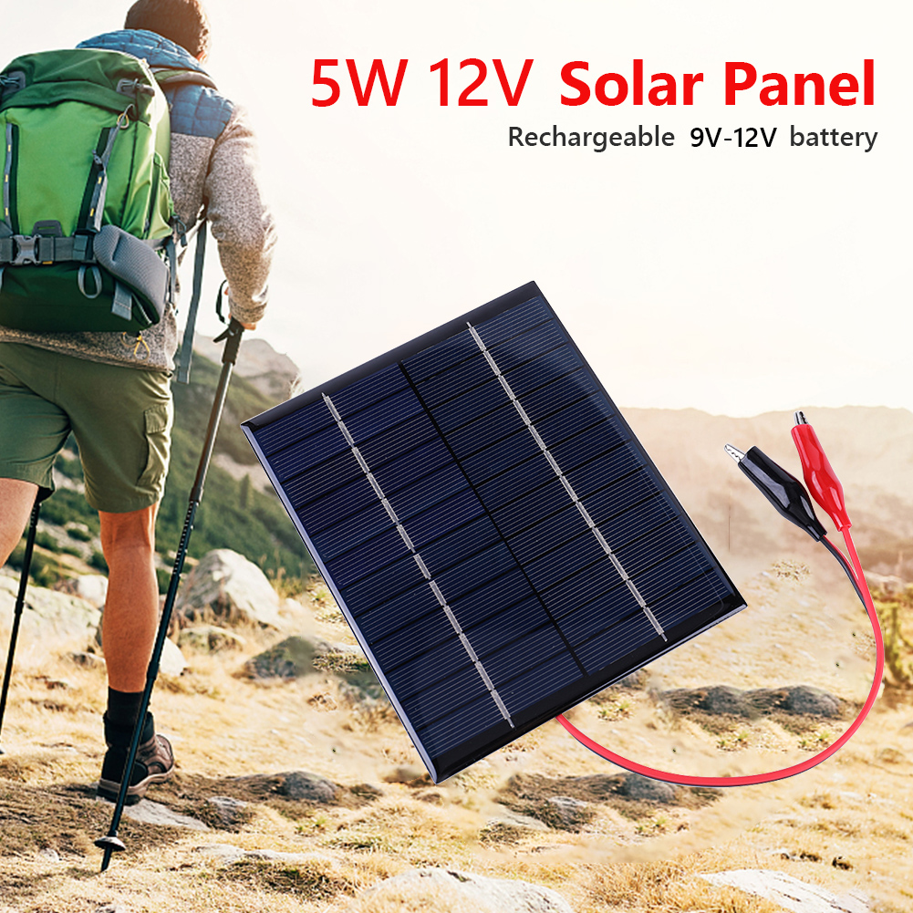 thumbnail image 4 of Célula solar de 5W y 12V con cargador de panel solar con cable de clip para carga de batería de 9-12V, 4 of 9