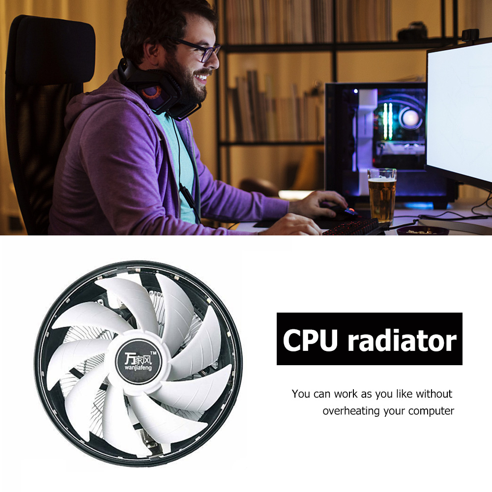 Enfriador de CPU RGB, ventilador de refrigeración de CPU de 3 pines, radiador de CPU de 120mm y 1800RPM para Intel y AMD