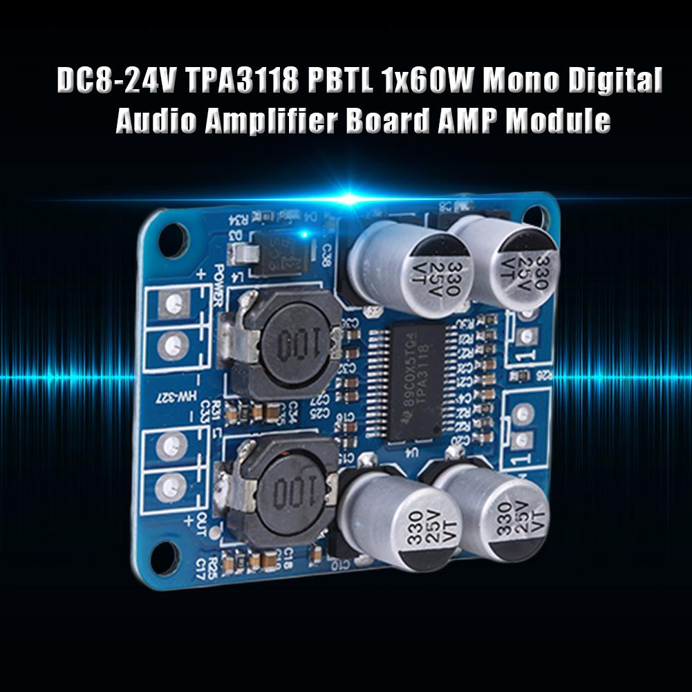thumbnail image 5 of TPA3118 PBTL Mono DC8-24V 60W Placa de amplificador de audio digital Módulo AMP Chip, 5 of 5
