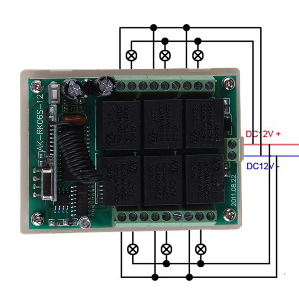 thumbnail image 2 of Transmisor interruptor de control remoto inalámbrico RF DC 12V 6 canales + receptor, 2 of 9