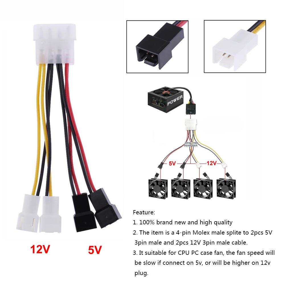 thumbnail image 2 of 1 Uds. Conector adaptador de Cable de alimentación de ventilador Molex de 4 pines a 3 pines 12v * 2 / 5v * 2, 2 of 6