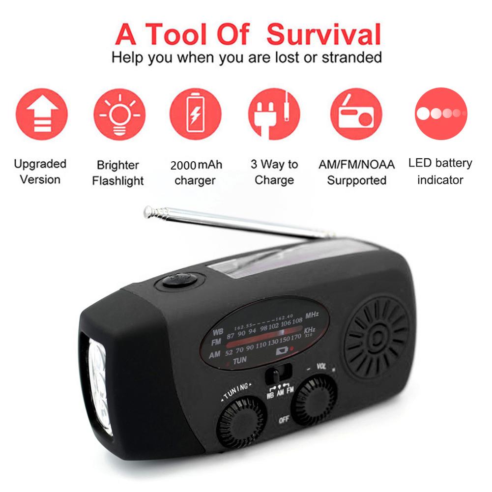 thumbnail image 4 of Antorcha de Radio solar Ehuebsd portátil 2000 mAh FM AM WB NOAA negro, 4 of 9