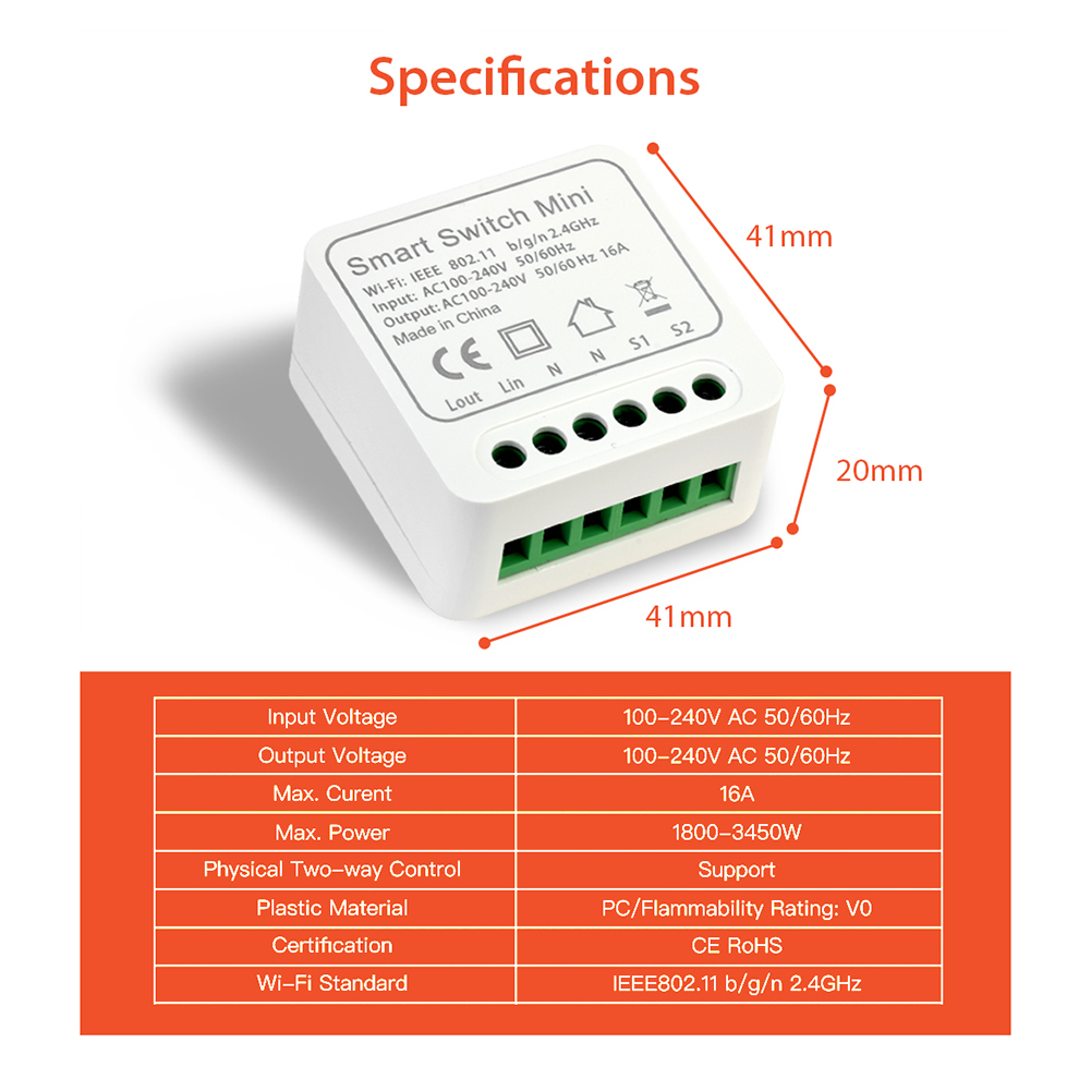 thumbnail image 2 of Switch Breaker Tuya Smart WiFi Light 2 Way Timer 16A Módulo de control remoto por voz, 2 of 9