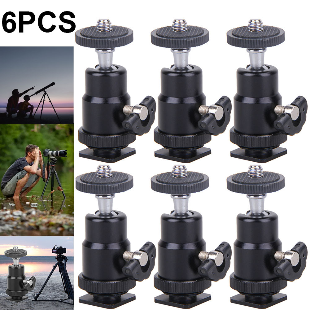 6 uds 1/4 Adaptador de zapata Mini soporte de Flash de luz de cámara con cabezal de bola para GOPRO