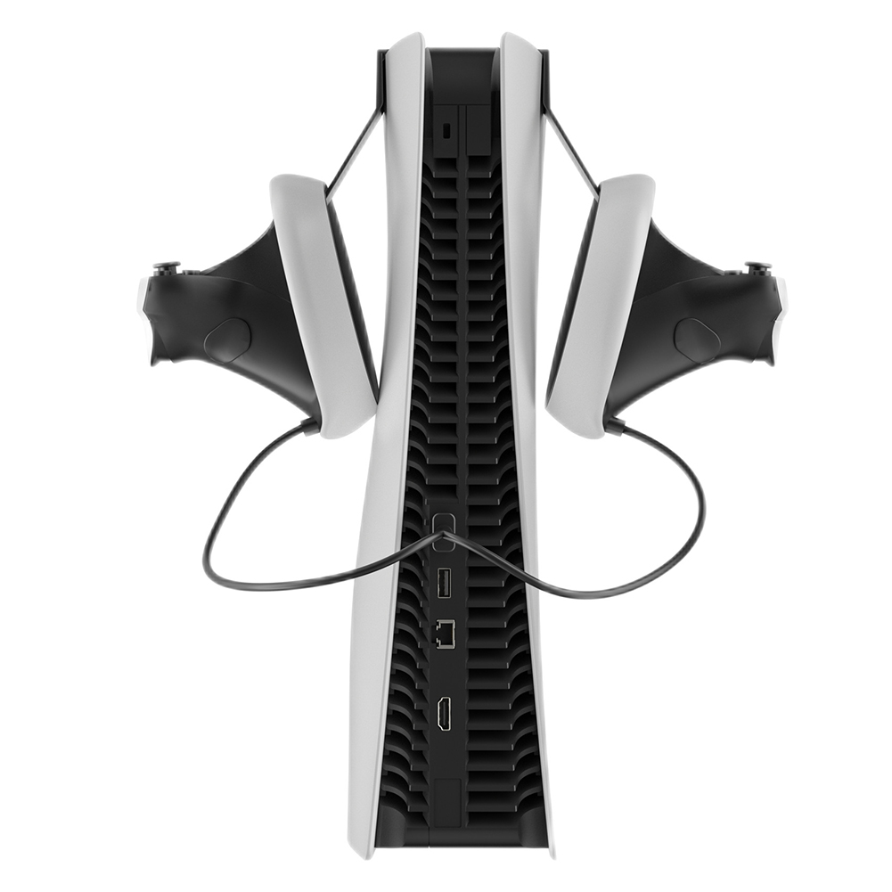 thumbnail image 2 of Juego de 2 cables de carga en 1, soporte de base de cargador de almacenamiento de escritorio con ganchos para PS VR2, 2 of 9