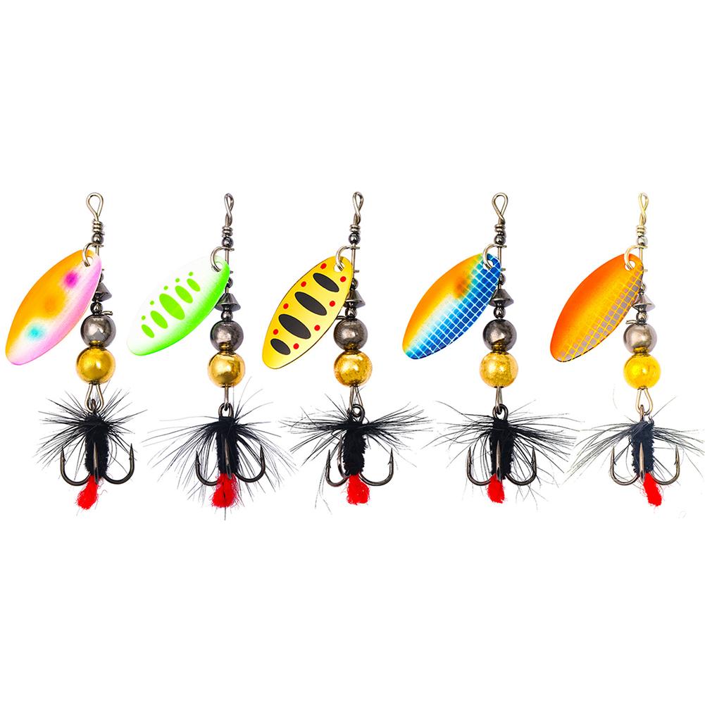 thumbnail image 1 of Señuelo de pesca con cuchara, cebo giratorio de Metal, plumas, anzuelo triple (E), naranja, 4 Uds., 1 of 9
