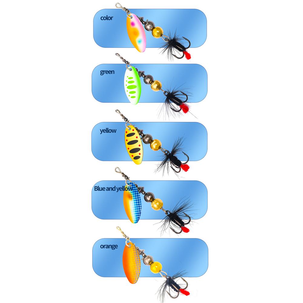 thumbnail image 3 of Señuelo de pesca con cuchara, cebo giratorio de Metal, plumas, anzuelo triple (E), naranja, 4 Uds., 3 of 9