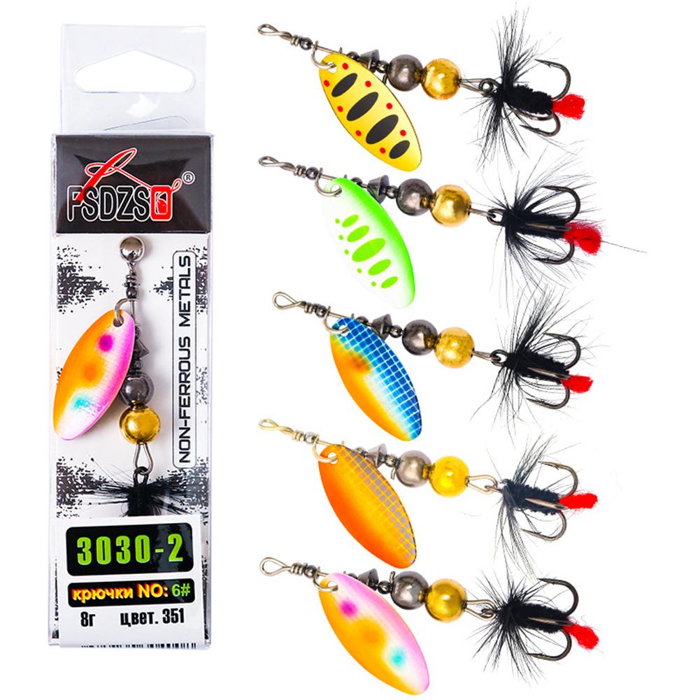 thumbnail image 4 of Señuelo de pesca con cuchara, cebo giratorio de Metal, plumas, anzuelo triple (E), naranja, 4 Uds., 4 of 9