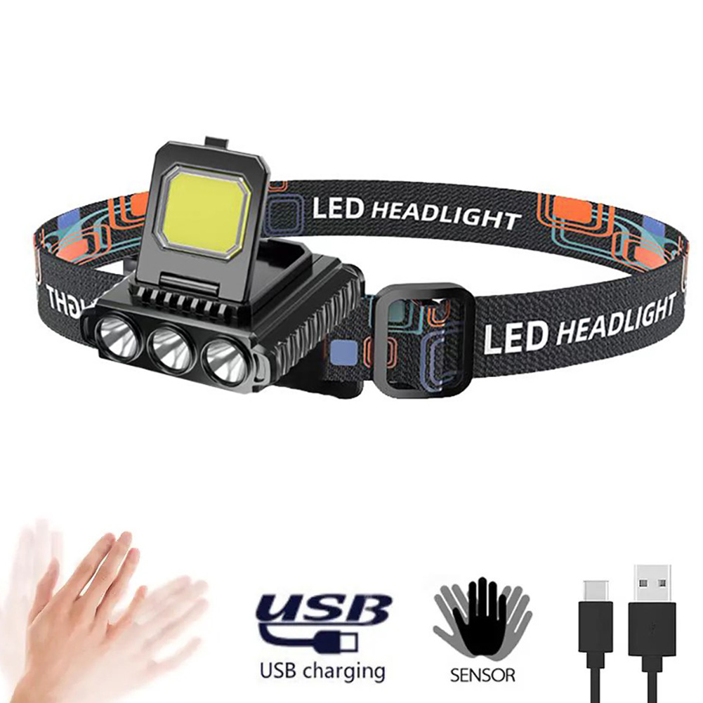 thumbnail image 1 of Linterna LED COB para acampar, banda para faros delanteros impermeables, detección de ondas para senderismo y pesca, 1 of 9