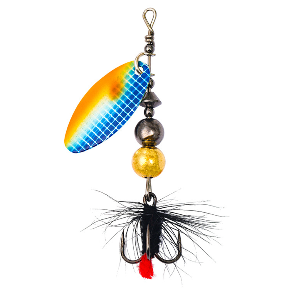 Cuchara Pesca Señuelo Giratorio Metal Spinner Cebo Plumas Gancho triple (D) Azul