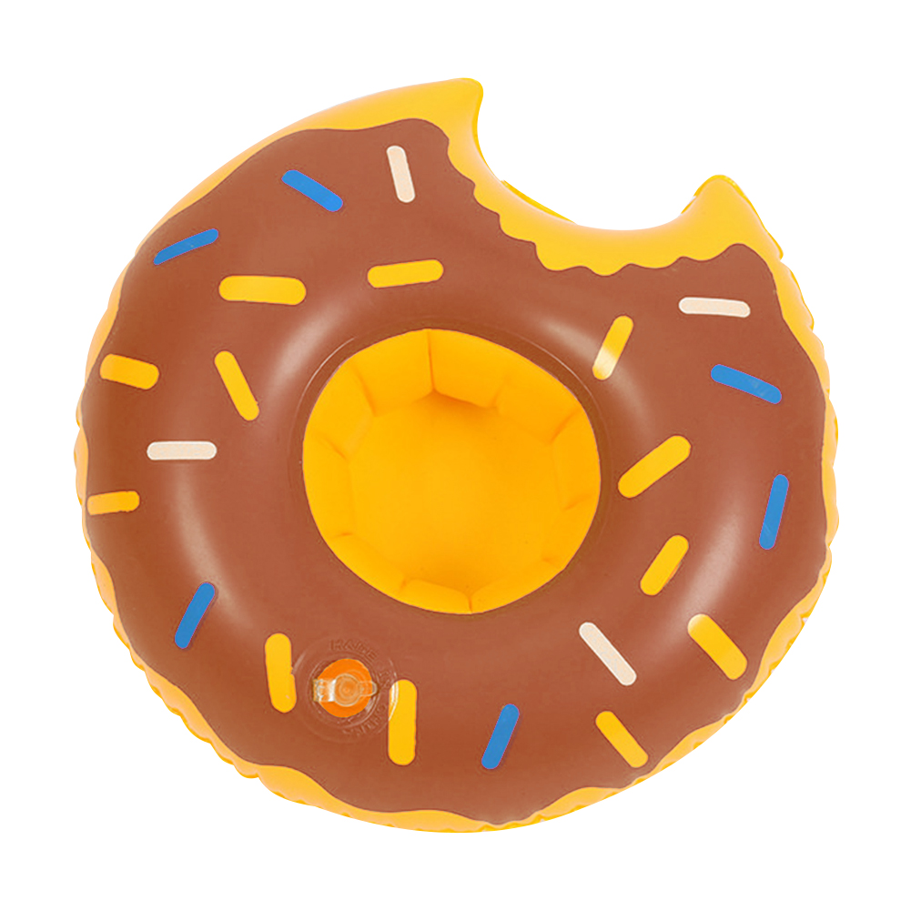 Copa de bebida Soporte inflable Donut Flotador Fiesta en la piscina Posavasos de agua Marrón
