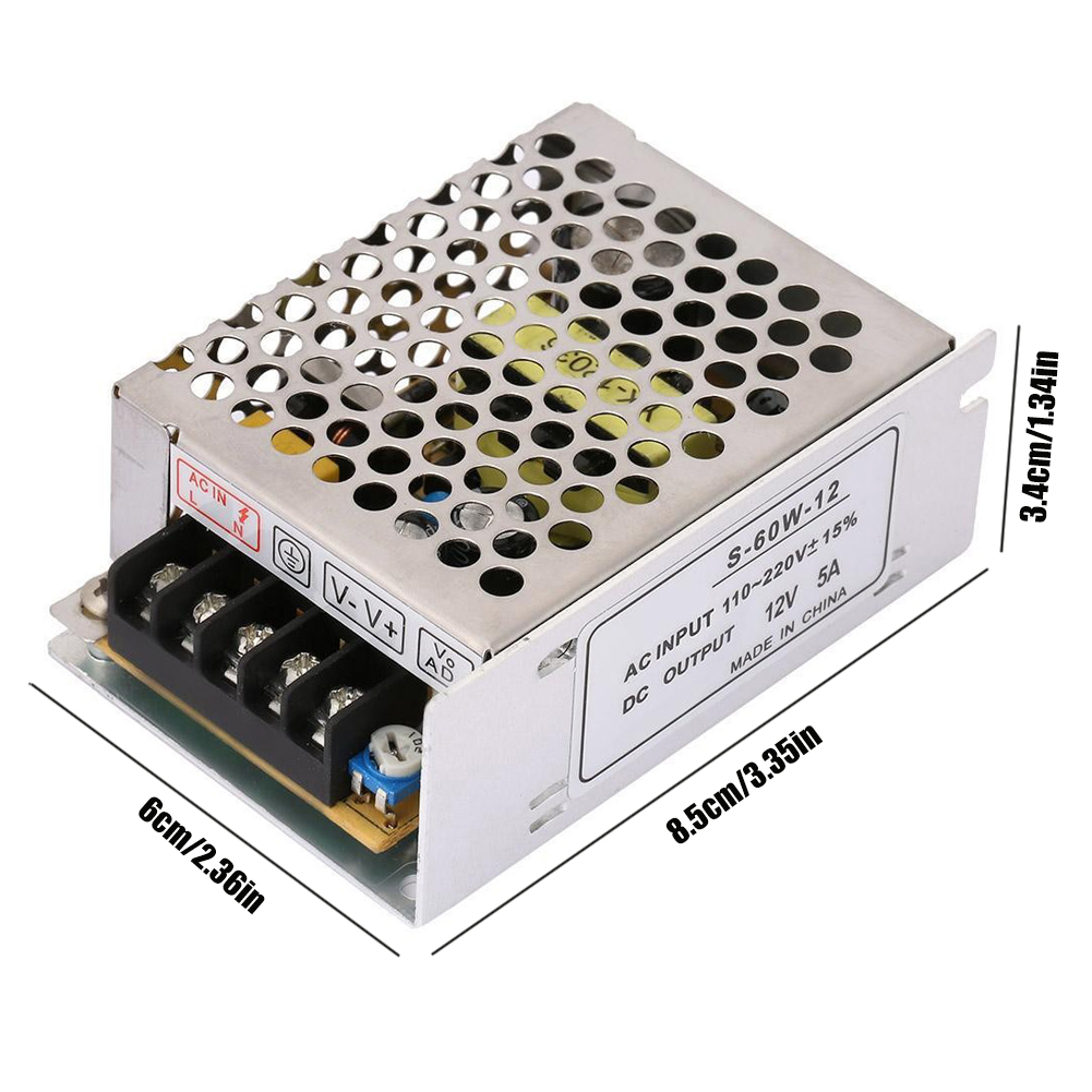 thumbnail image 2 of Interruptor de alimentación 12V 5A Adaptador de corriente 60W Transformador de corriente 220 CA a 12V CC, 2 of 9