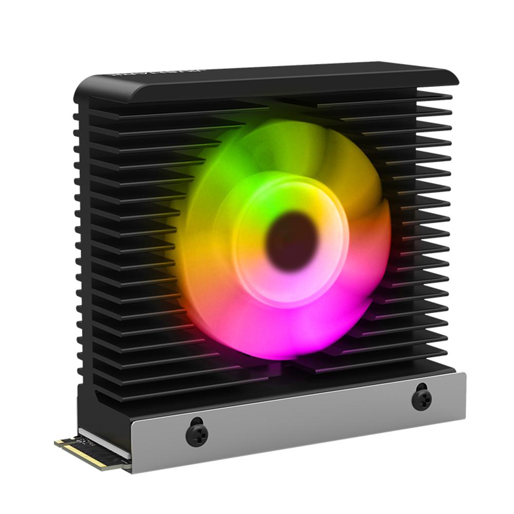 thumbnail image 1 of Ventilador enfriador de disipador térmico de torre de radiador activo para SSD M.2 2280 (plateado con ARGB), 1 of 9