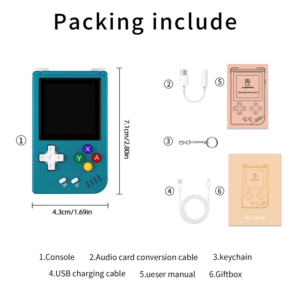 thumbnail image 2 of Consola de juegos RG Nano Fingertip 1050mAh Metal Shell Regalo para niños (64G) Azul, 2 of 9
