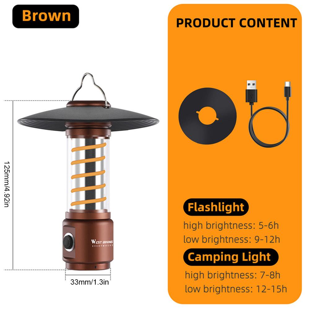 thumbnail image 2 of Camping USB WEST BIKING Lámpara LED 400LM 2200mAh Impermeable Recargable Marrón, 2 of 5
