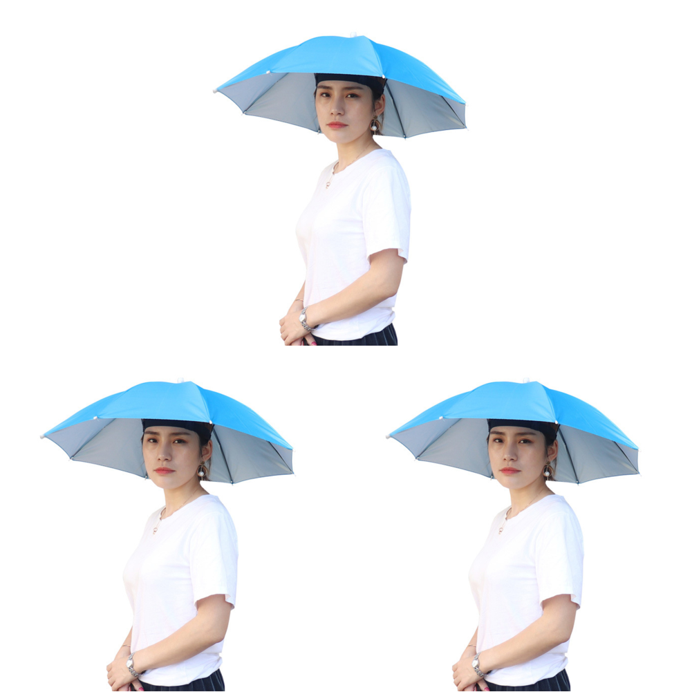thumbnail image 5 of Cabeza Paraguas Sombrero Gorra Al Aire Libre Portátil Anti-Lluvia Anti-Sol Azul Claro 3 Piezas Ehuebsd, 5 of 7