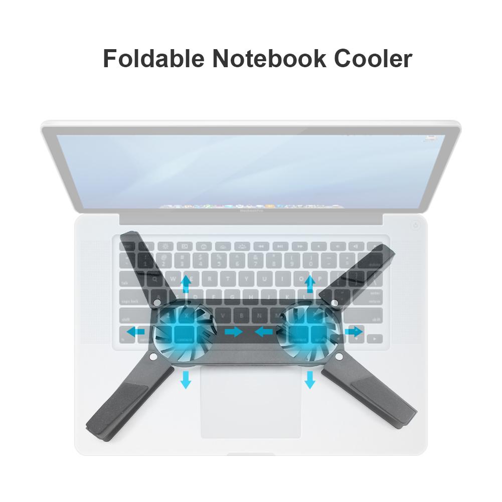 Enfriador de computadora portátil con 2 ventiladores, almohadilla de enfriamiento plegable alimentada por USB para PC portátil