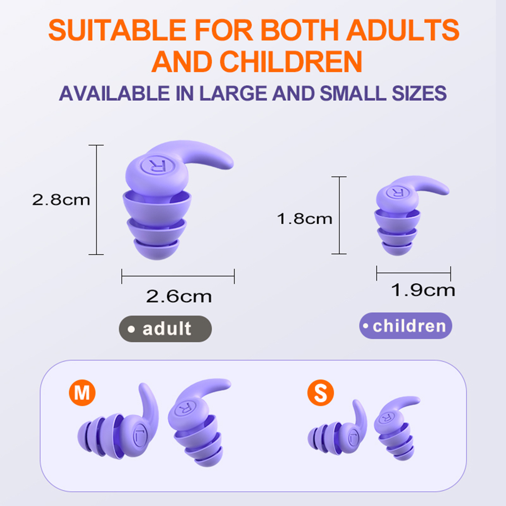 thumbnail image 2 of 1 par de reducción de tapones auditivos de silicona de 3 capas para niños de 5 a 12 años, color morado, 2 of 9